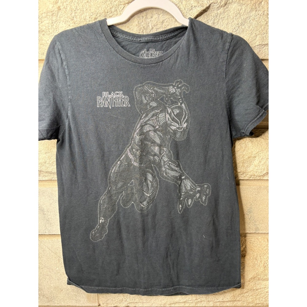 Marvel Avengers Black Panther Graphic T-Shirt Mens Small Black Silver Cotton‎